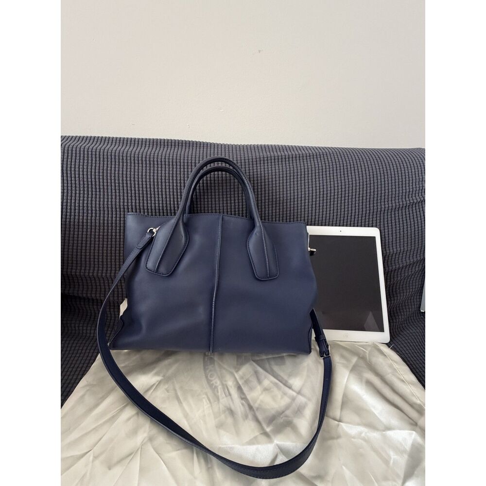 Tod's - Navy Blue Leather Tote Shoulder Bag with Crossbody Strap - Like New - Picture 3 of 6